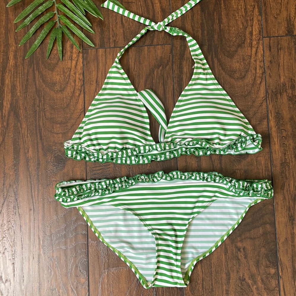 GAP Green and White Striped Bikini